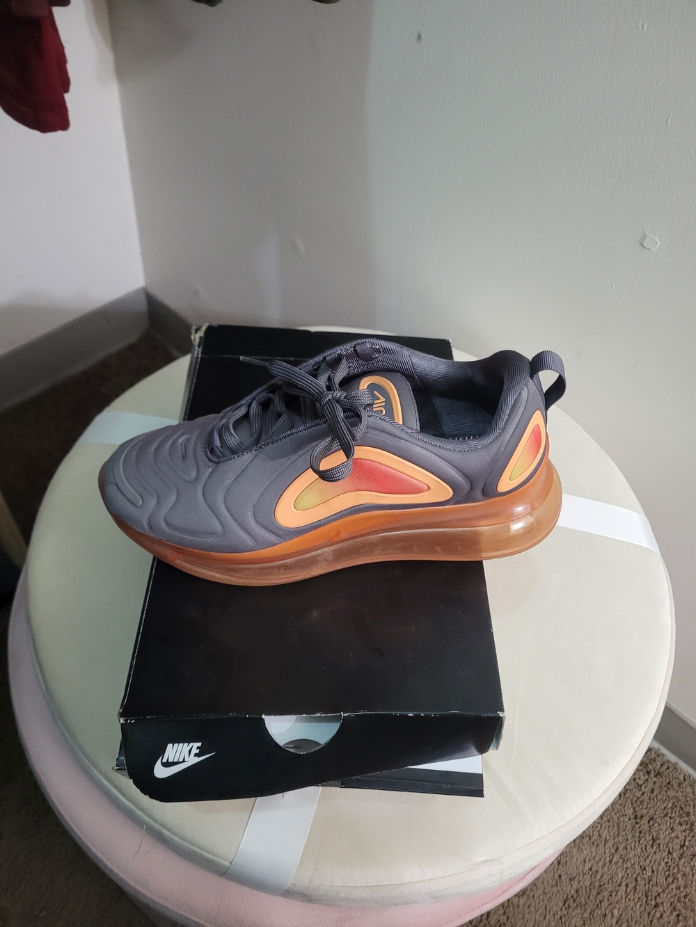 Nike Kids' Gray Sneaker with Orange and Yellow Accents